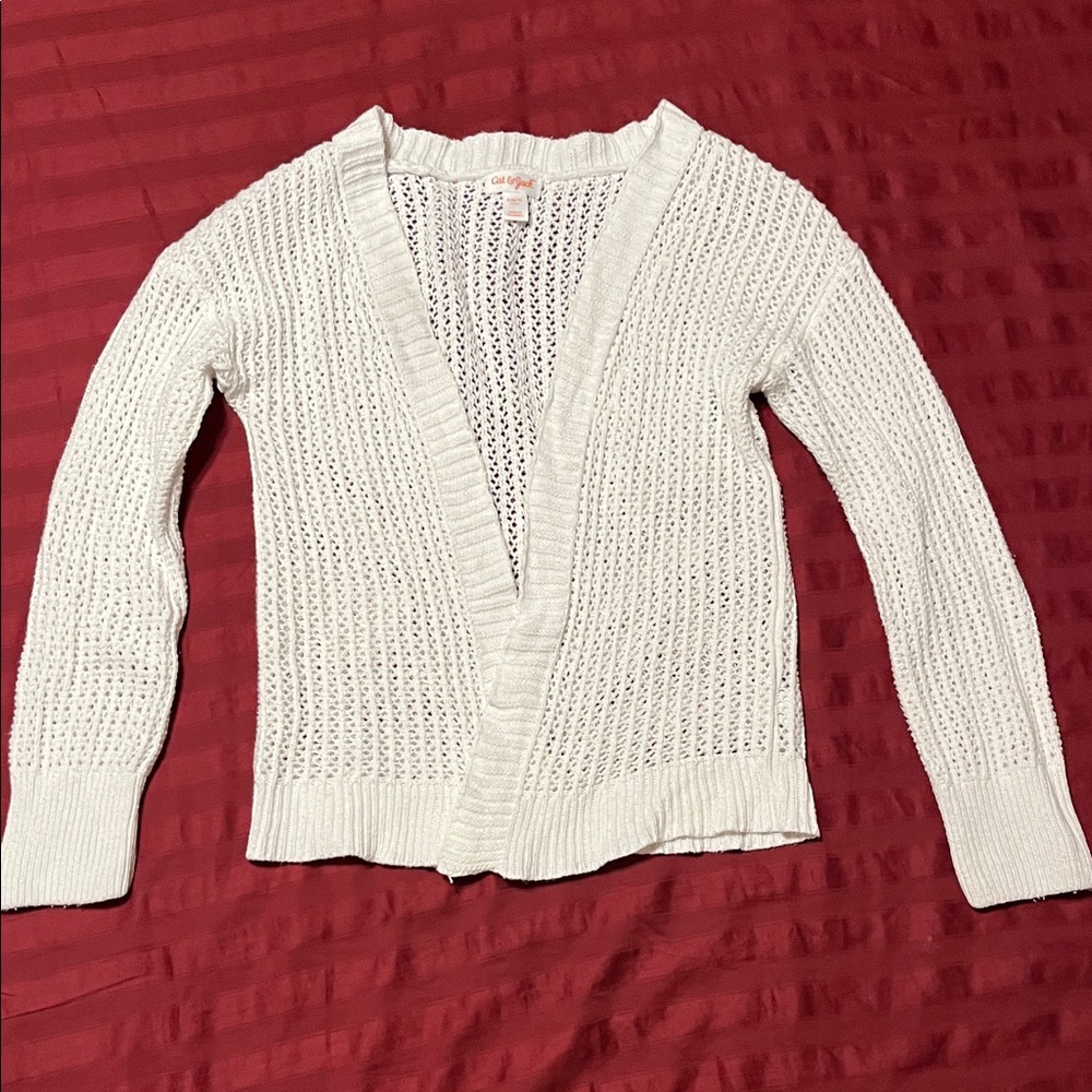 Cat&Jack Girl’s Size 6/7 Small Light Cream Open-Knit Women's Sweater Cardigan